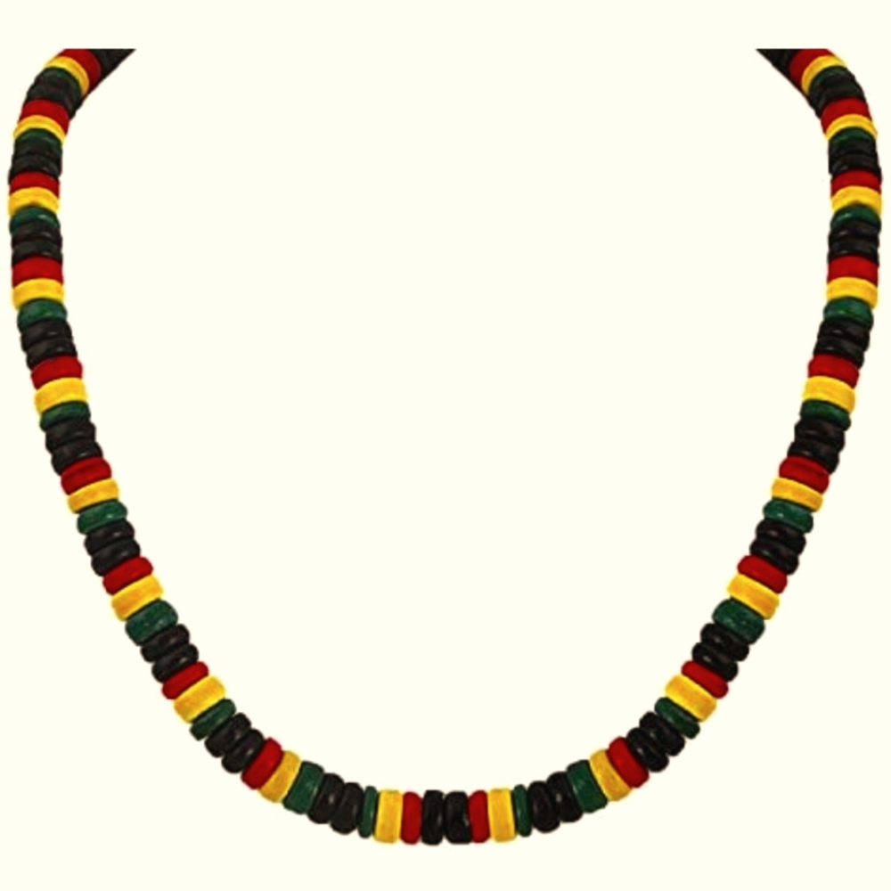 JewelryVolt Hand-Crafted Wood Bead Black Rasta Color Necklace, Barrel Lock
